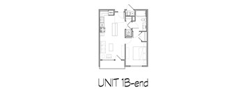 1 Bedroom/1 Bathroom End Unit Floor Plan